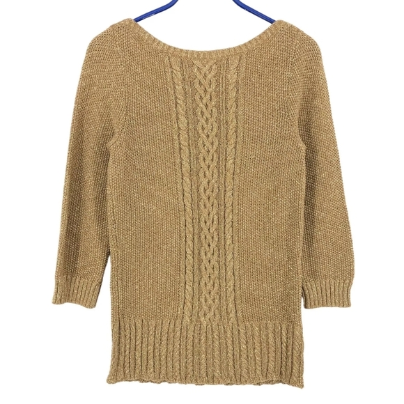 RALPH LAUREN Metallic Cotton Blend Crew Neck Cable Knit Sweater Size S - Picture 2 of 4